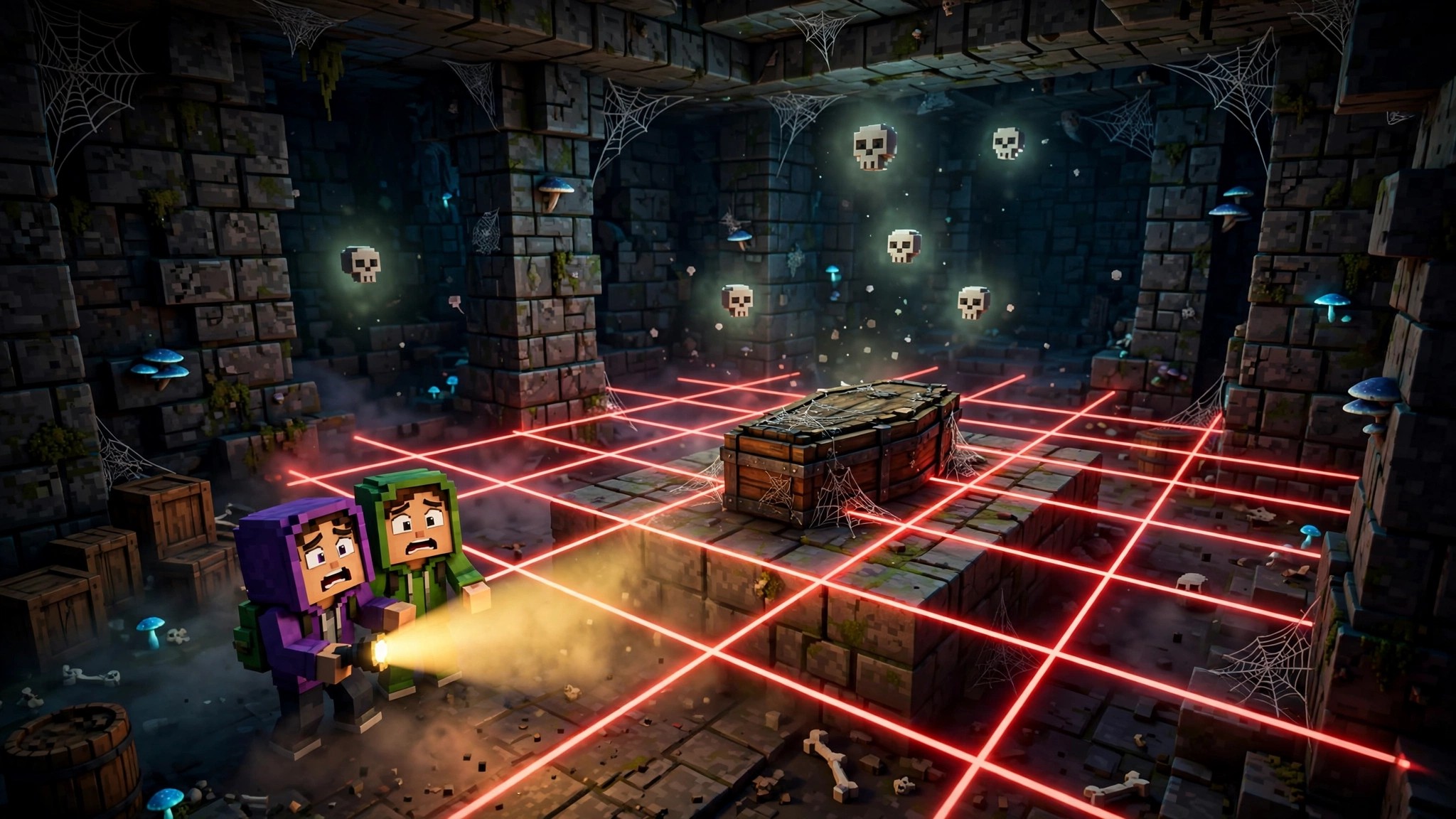 Brookhaven coffin room with red lasers and floating skulls in Roblox