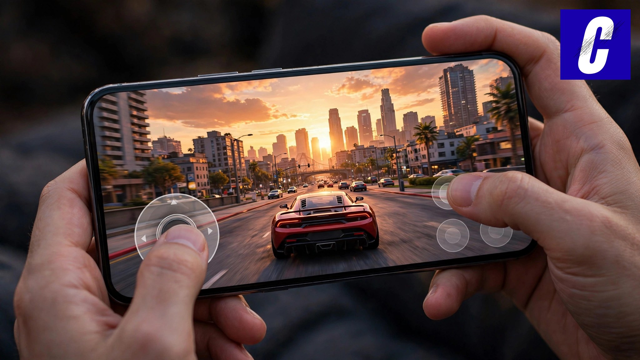 GTA V running natively on an iPhone through the Muguet port, with touch controls on screen